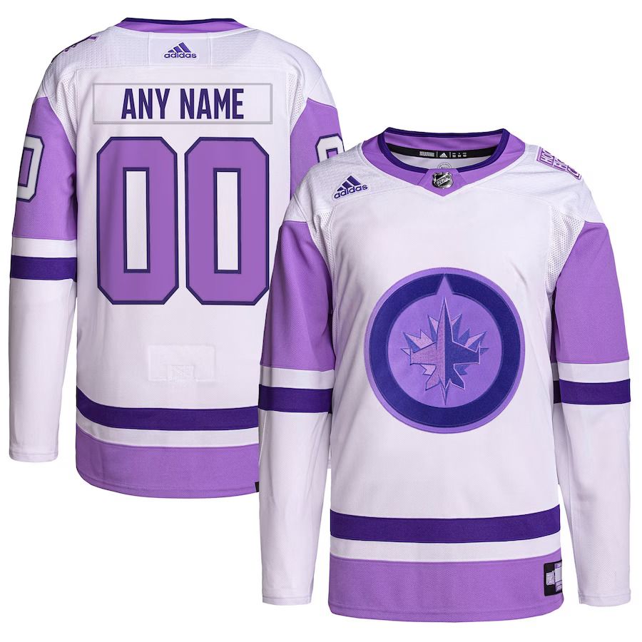 Men Winnipeg Jets adidas White Purple Hockey Fights Cancer Primegreen Authentic Custom NHL Jersey->customized nhl jersey->Custom Jersey